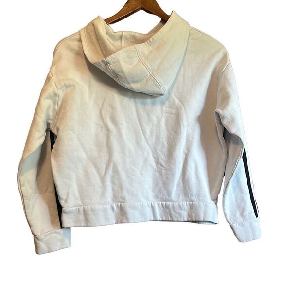 Adidas Girls Hoodie Youth‎ Size 14 White Black Stripes Logo Cropped - Picture 5 of 5